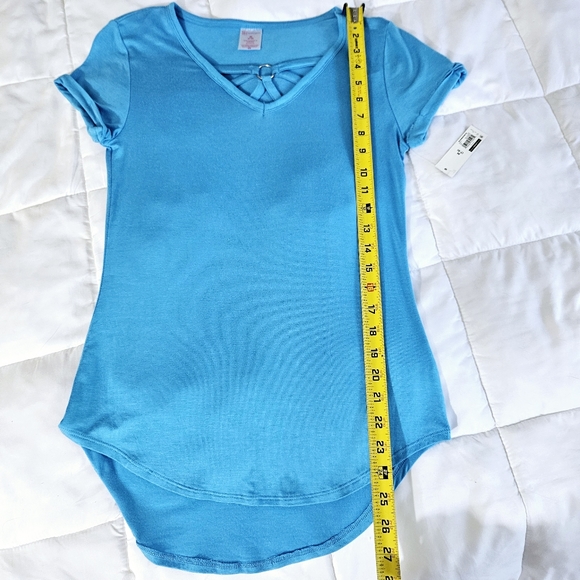 ROYAL BLUE Criss Cross V-Neck Short Sleeve T-Shirt Jr Sz 7/8 NWT - Picture 2 of 7